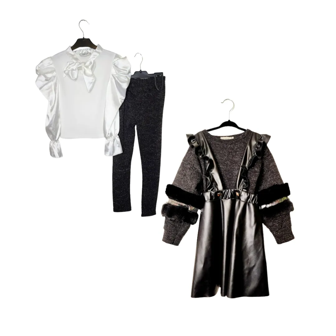 Girls 2pc Black Pant Set, Sequin Sleeve Top