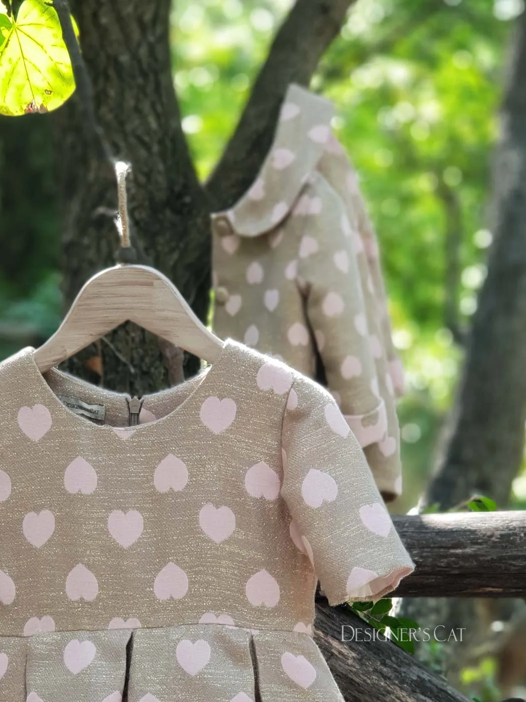 Girl's Dress with pink Jacquard hearts-SANTELLA pink
