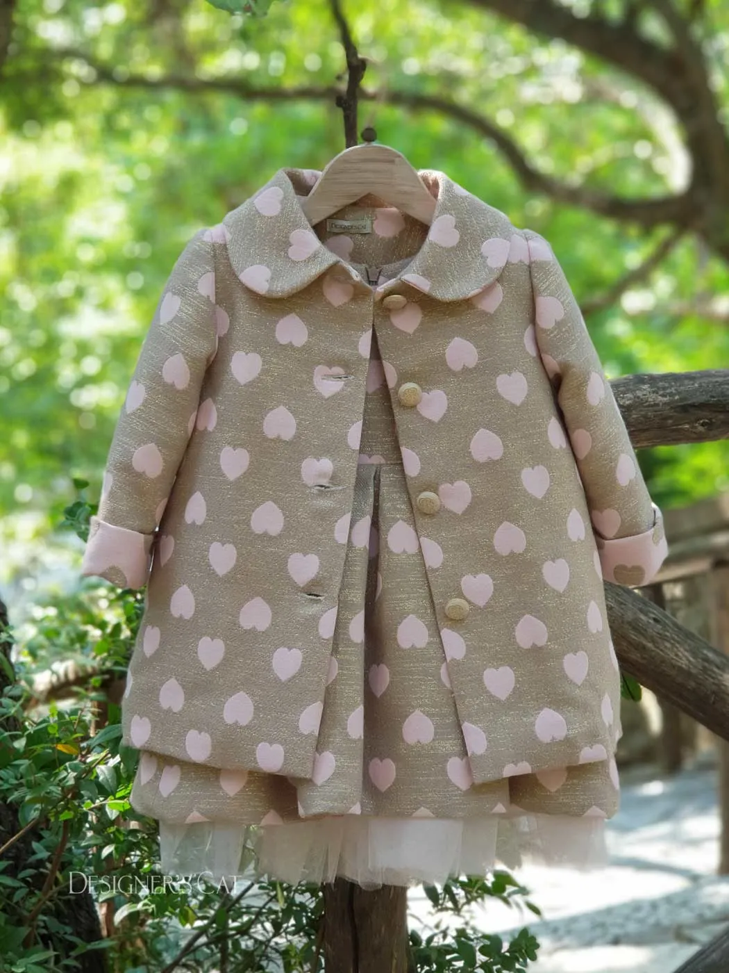 Girl's Dress with pink Jacquard hearts-SANTELLA pink