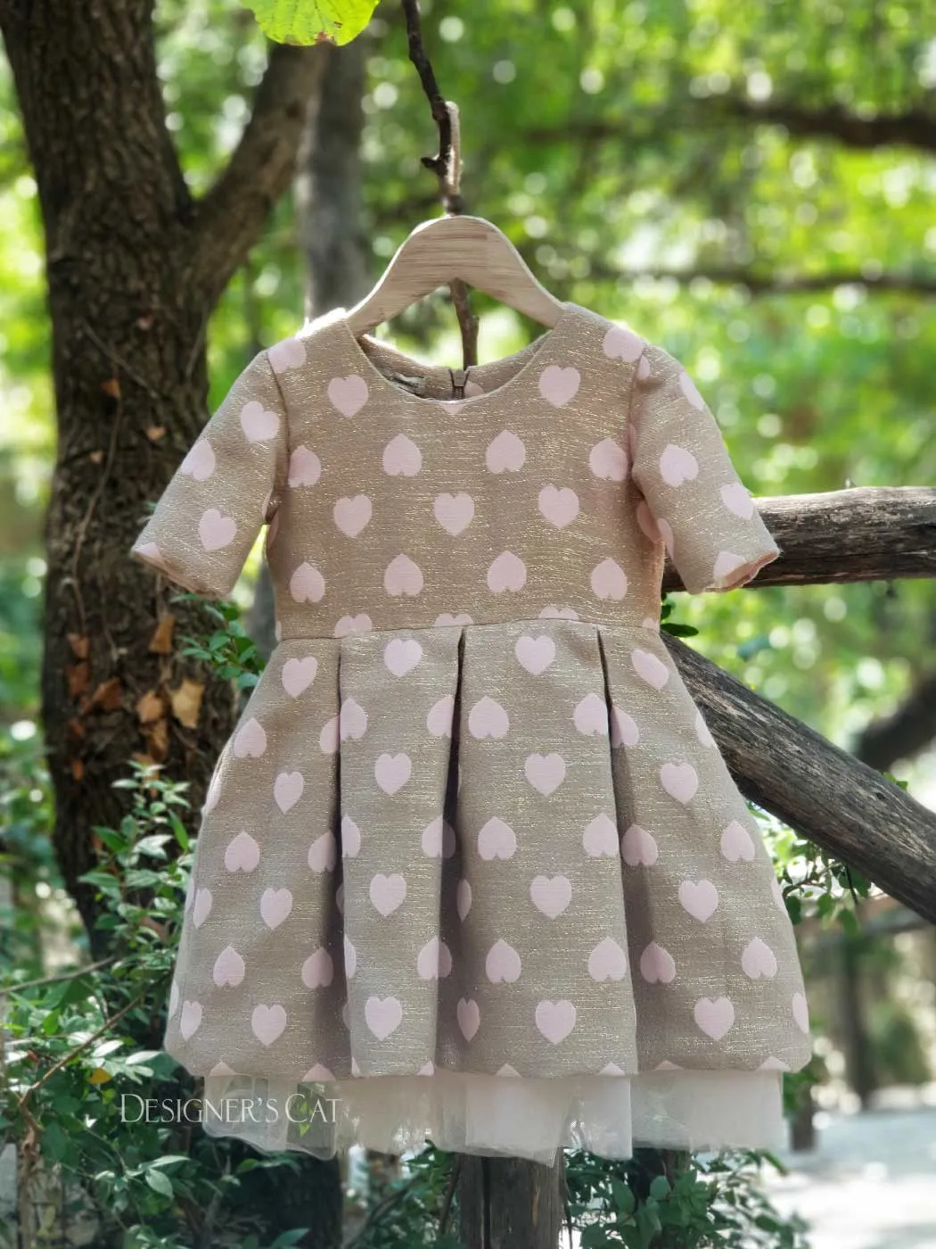 Girl's Dress with pink Jacquard hearts-SANTELLA pink