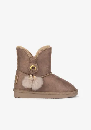 Girl's Taupe Pompon Australian Boots