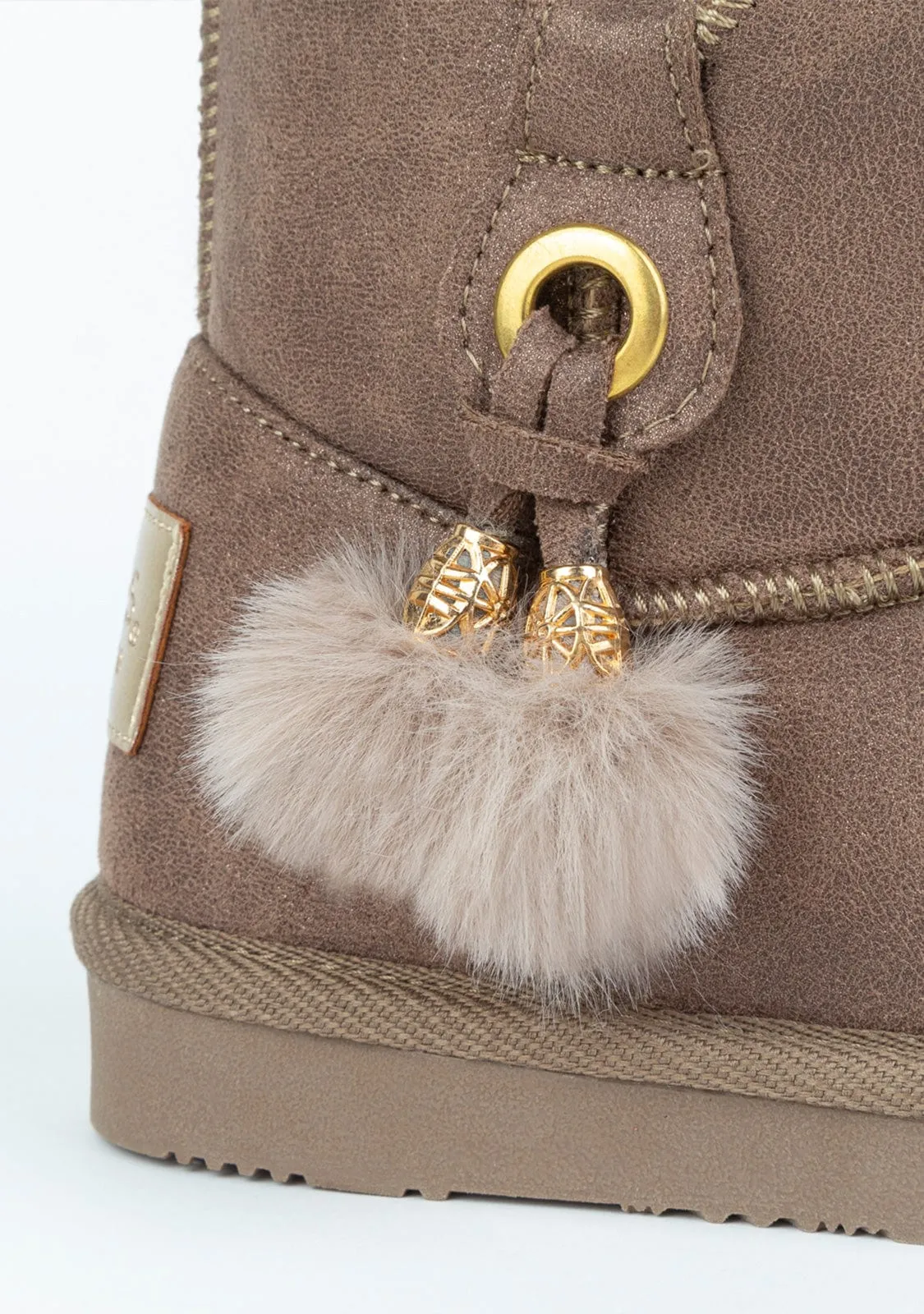 Girl's Taupe Pompon Australian Boots