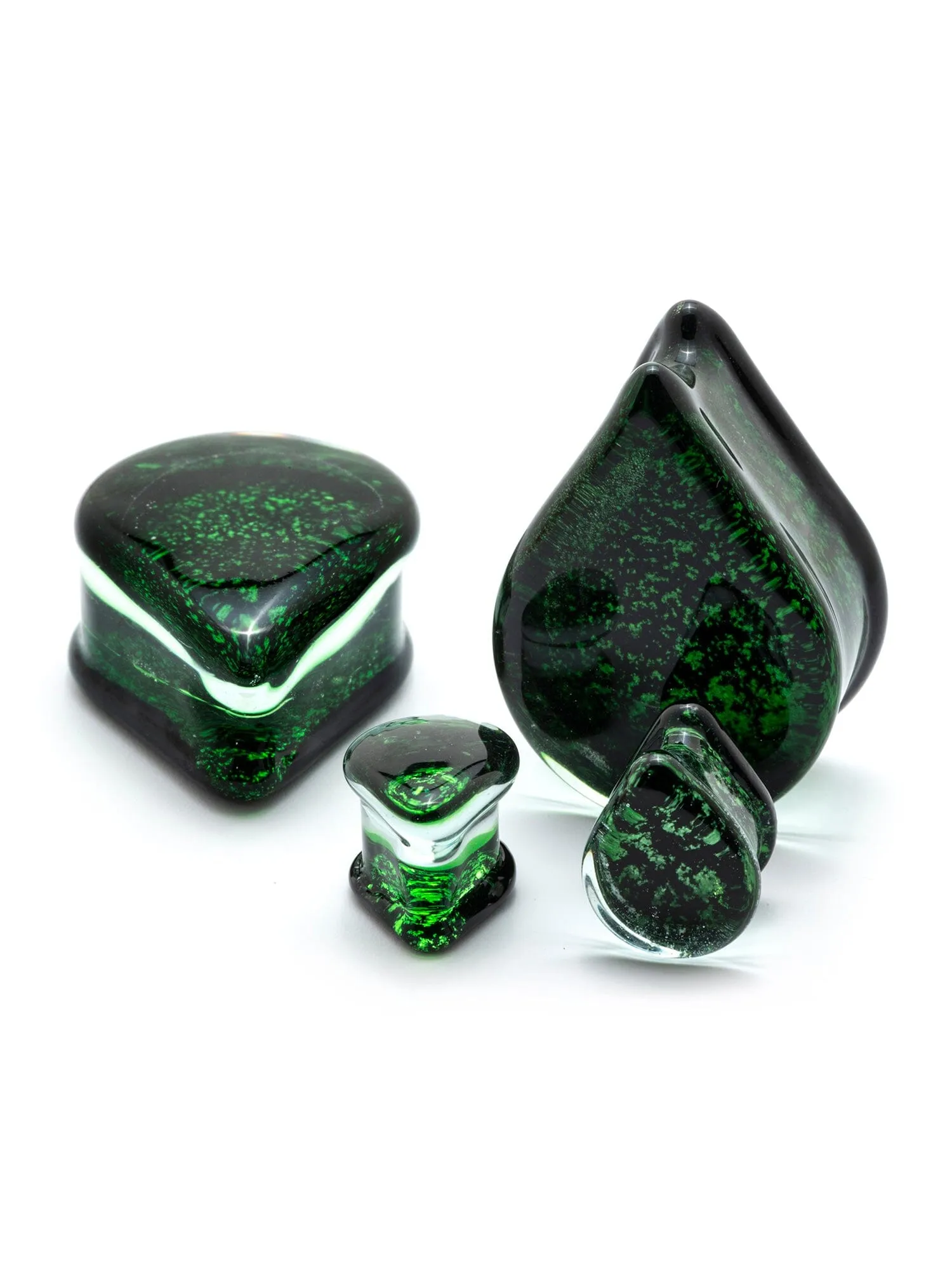 Green Cracked Ocean Floor Glass Teardrop Plugs