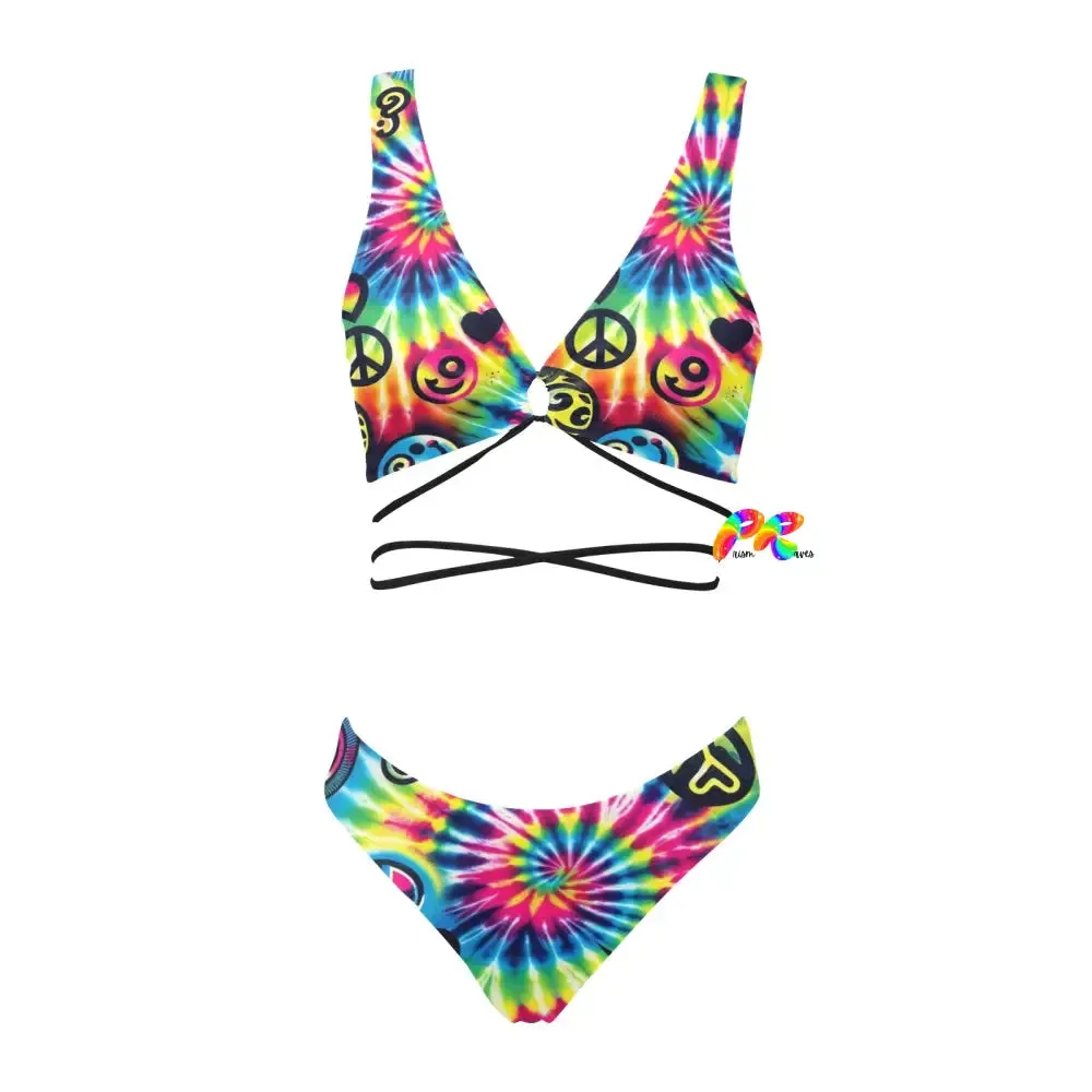 Happy Vibes Criss Cross Rave Bikini