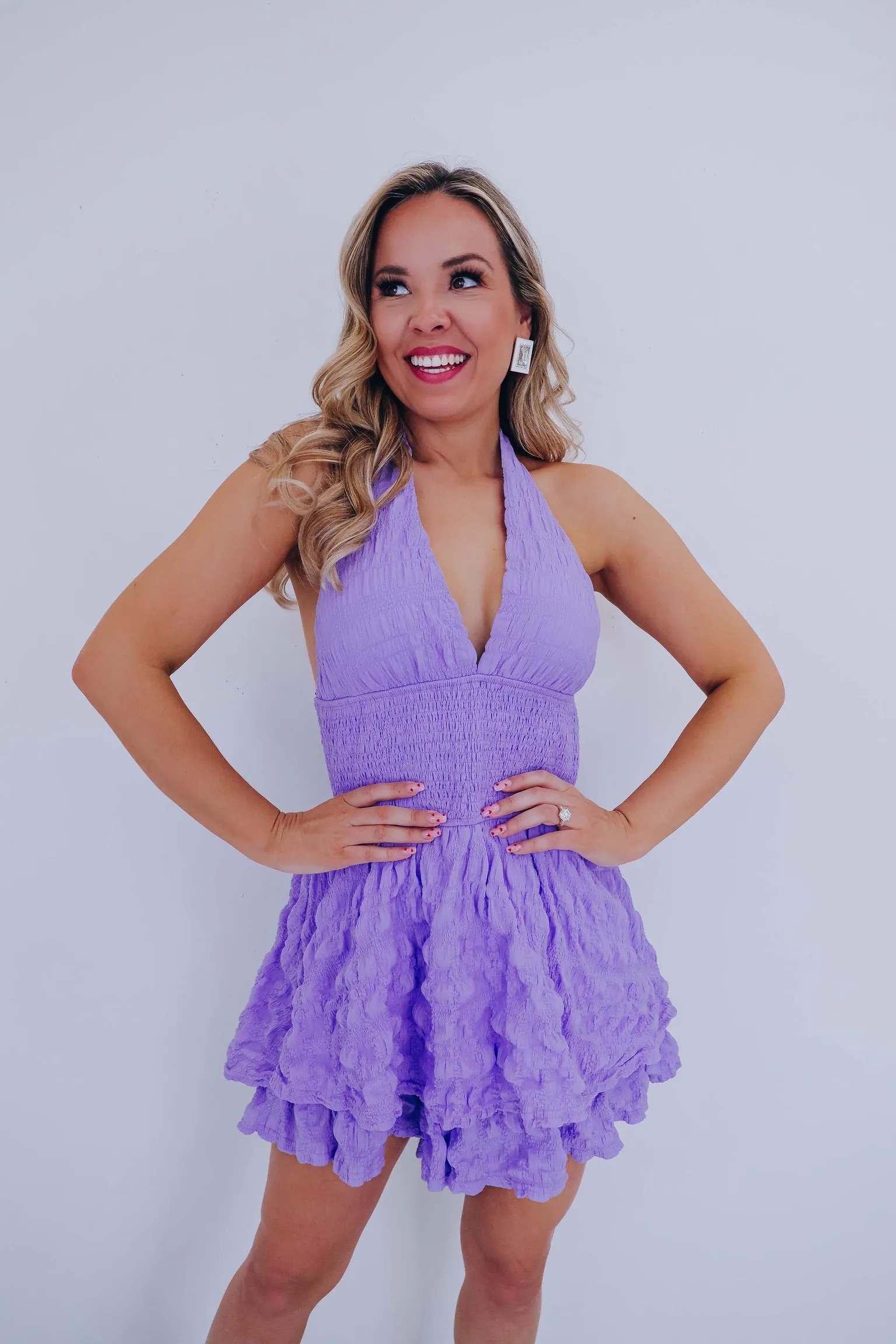Jessica Jacquard Halter Romper - Lavender