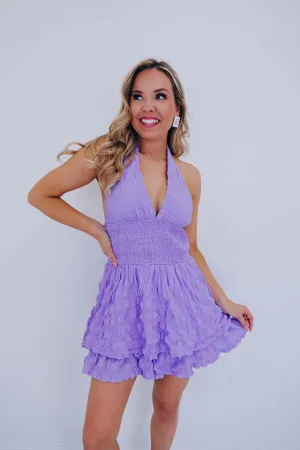 Jessica Jacquard Halter Romper - Lavender