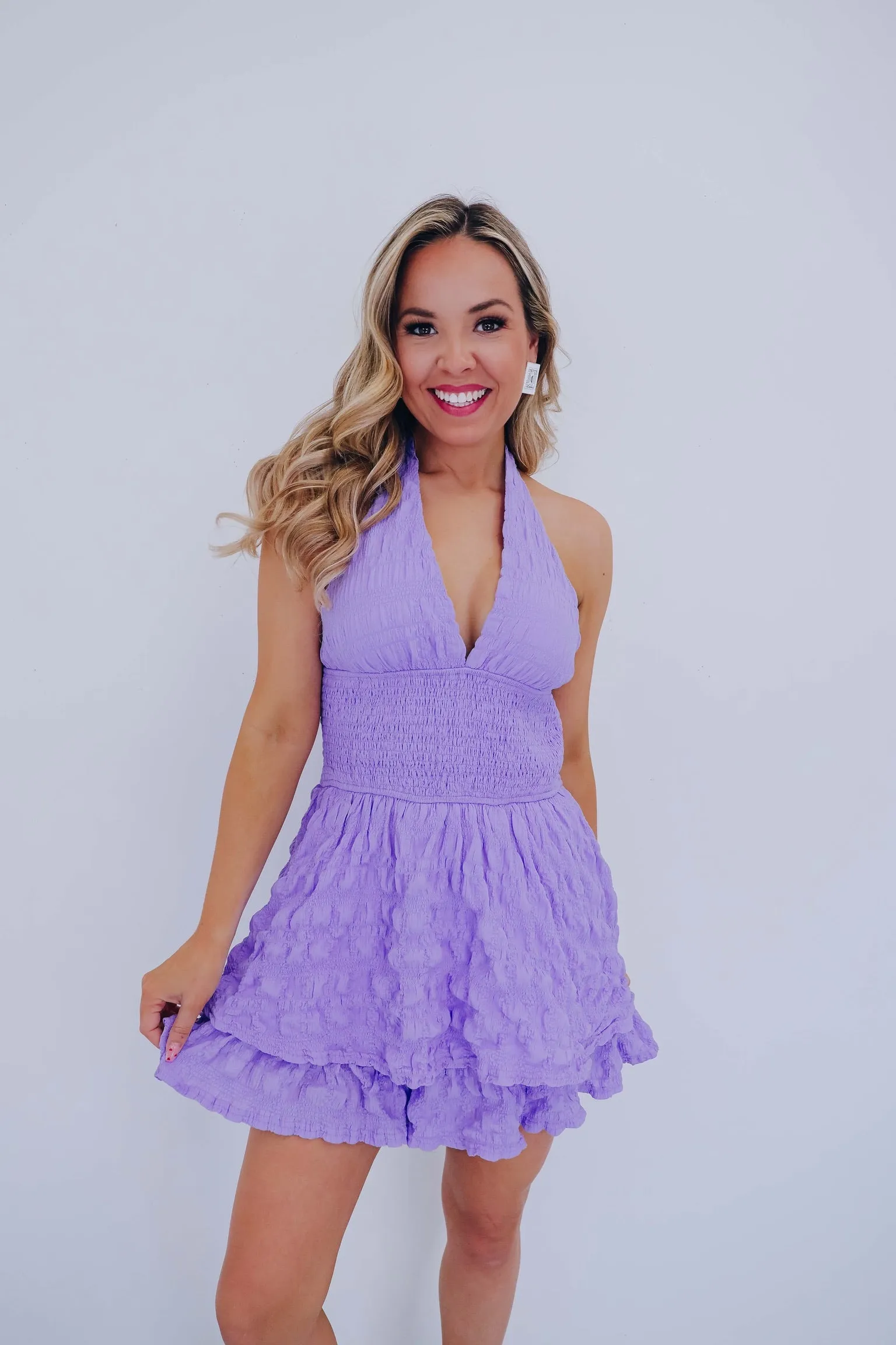 Jessica Jacquard Halter Romper - Lavender