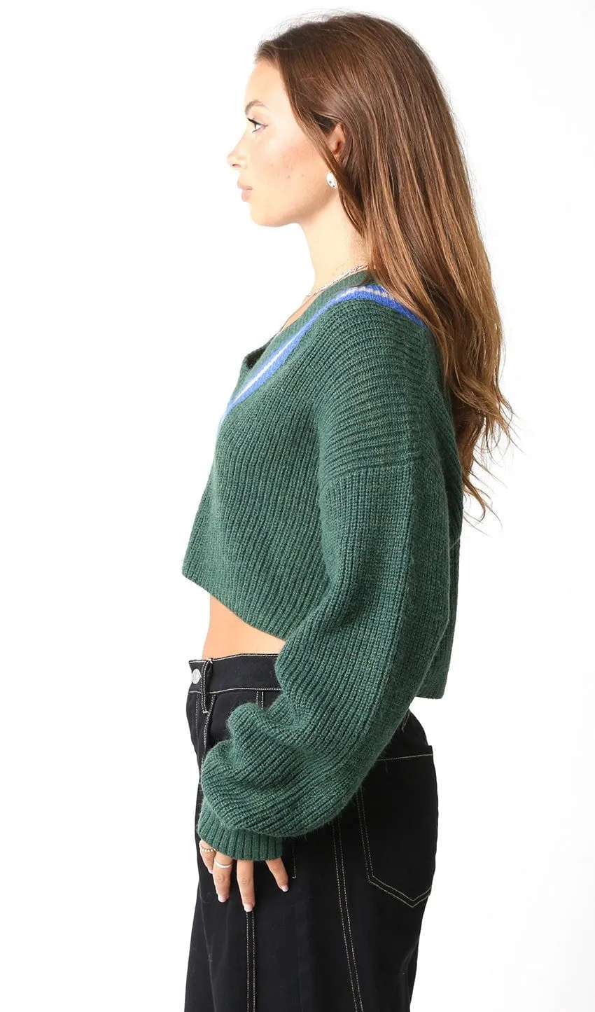 Kayleigh Green Cropped Varsity Sweater