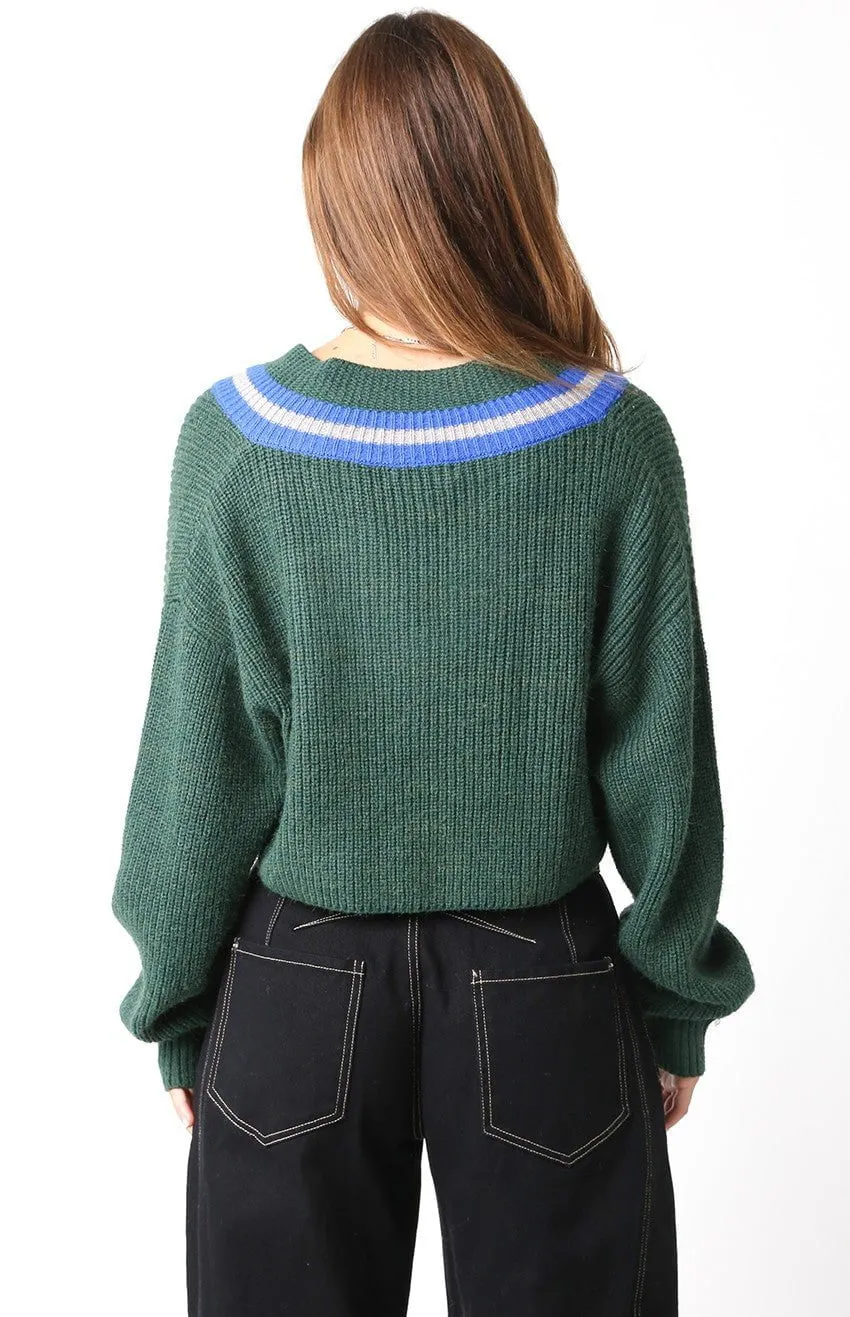 Kayleigh Green Cropped Varsity Sweater