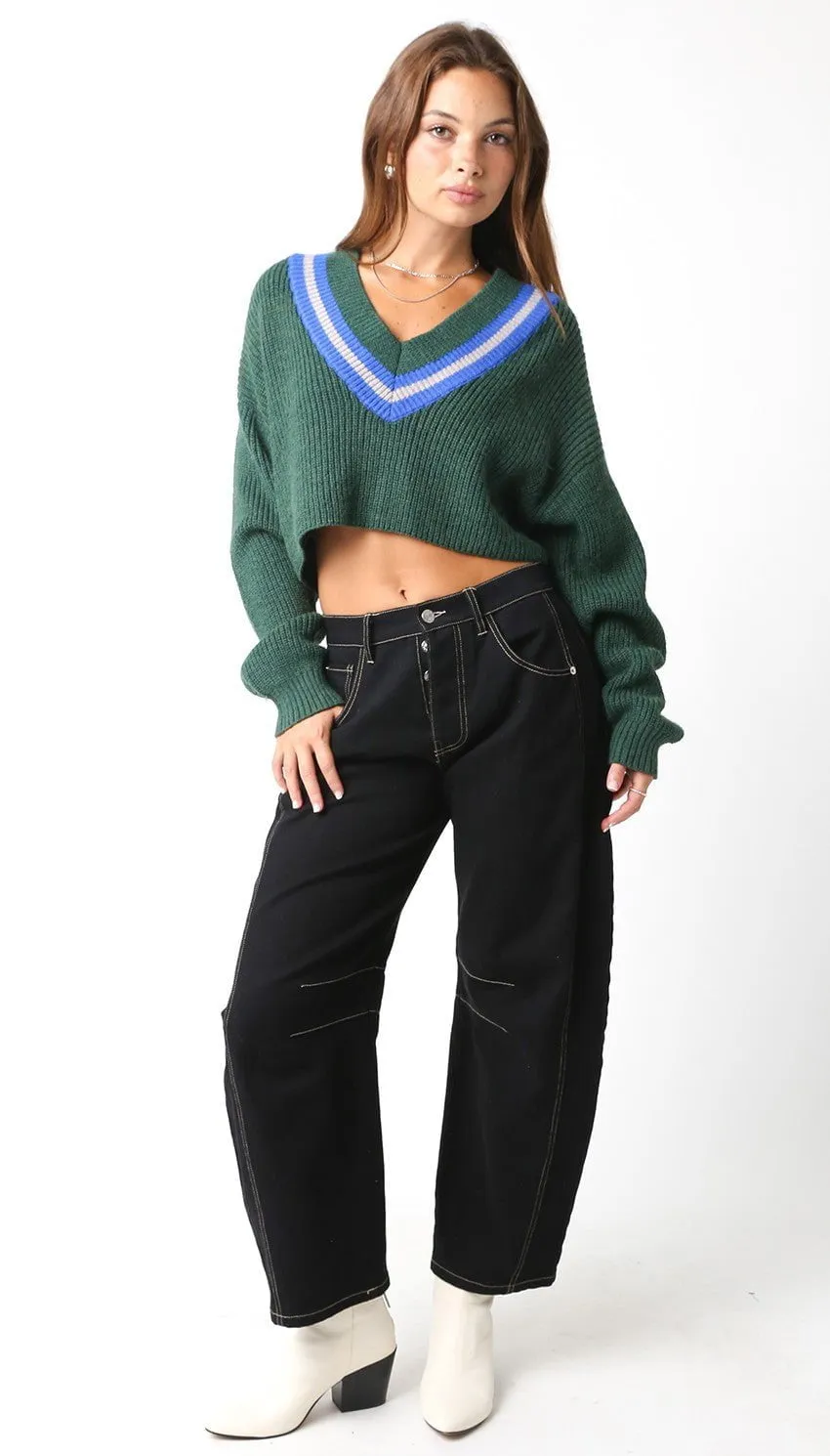Kayleigh Green Cropped Varsity Sweater