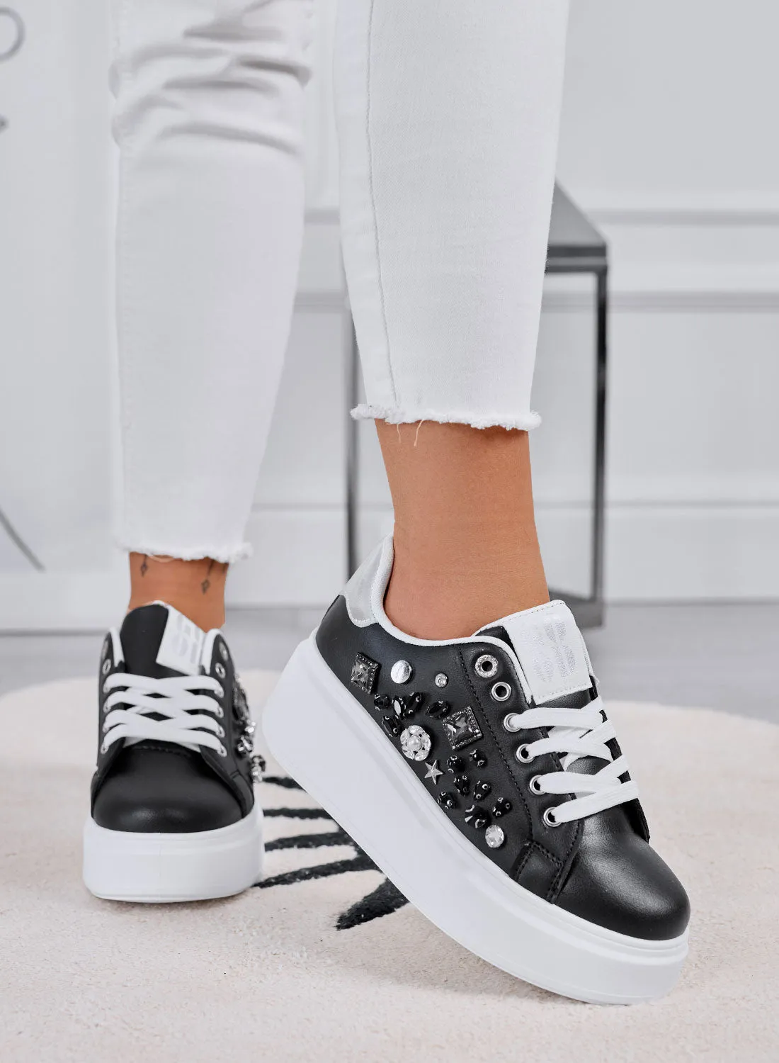 KELLY - Black sneakers with wedge and jewel applications