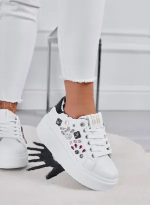 KELLY - White sneakers with wedge and multicolor jewel applications