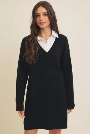 Ladylike Classic Black & White Sweater Dress