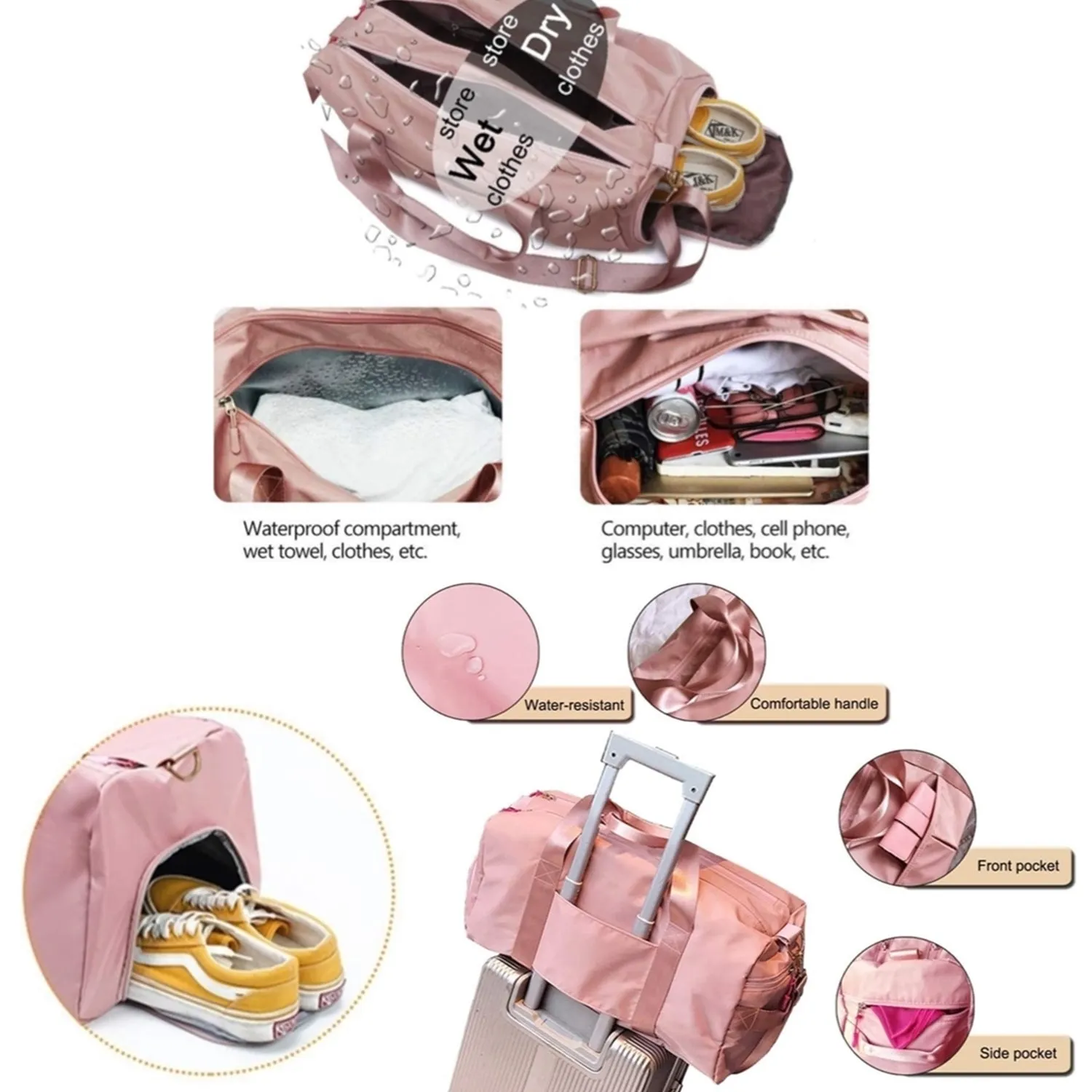 Lady's Gym Duffel Bag Set with Microfiber Sport Bath Towel & Water Bottle