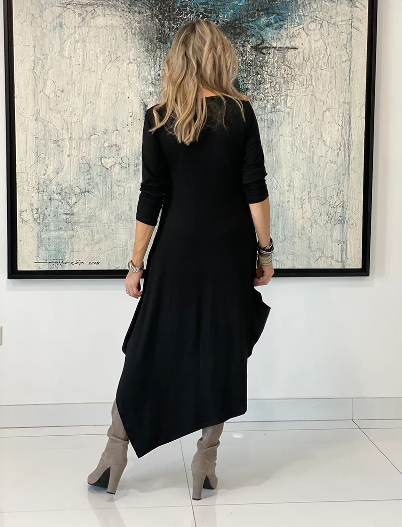 Long Sleeves Total Comfort Dress - Black/Gold Hamsa