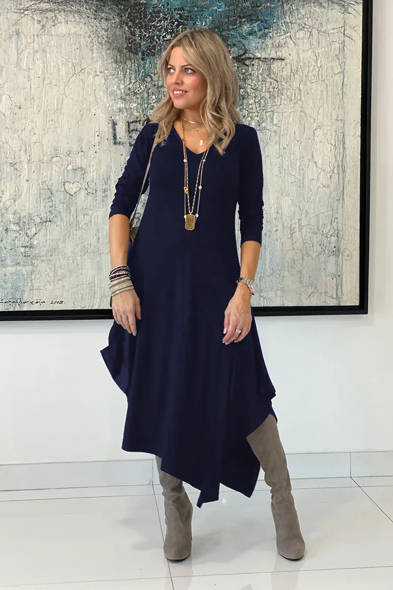 Long Sleeves V Neck Total Comfort Dress C