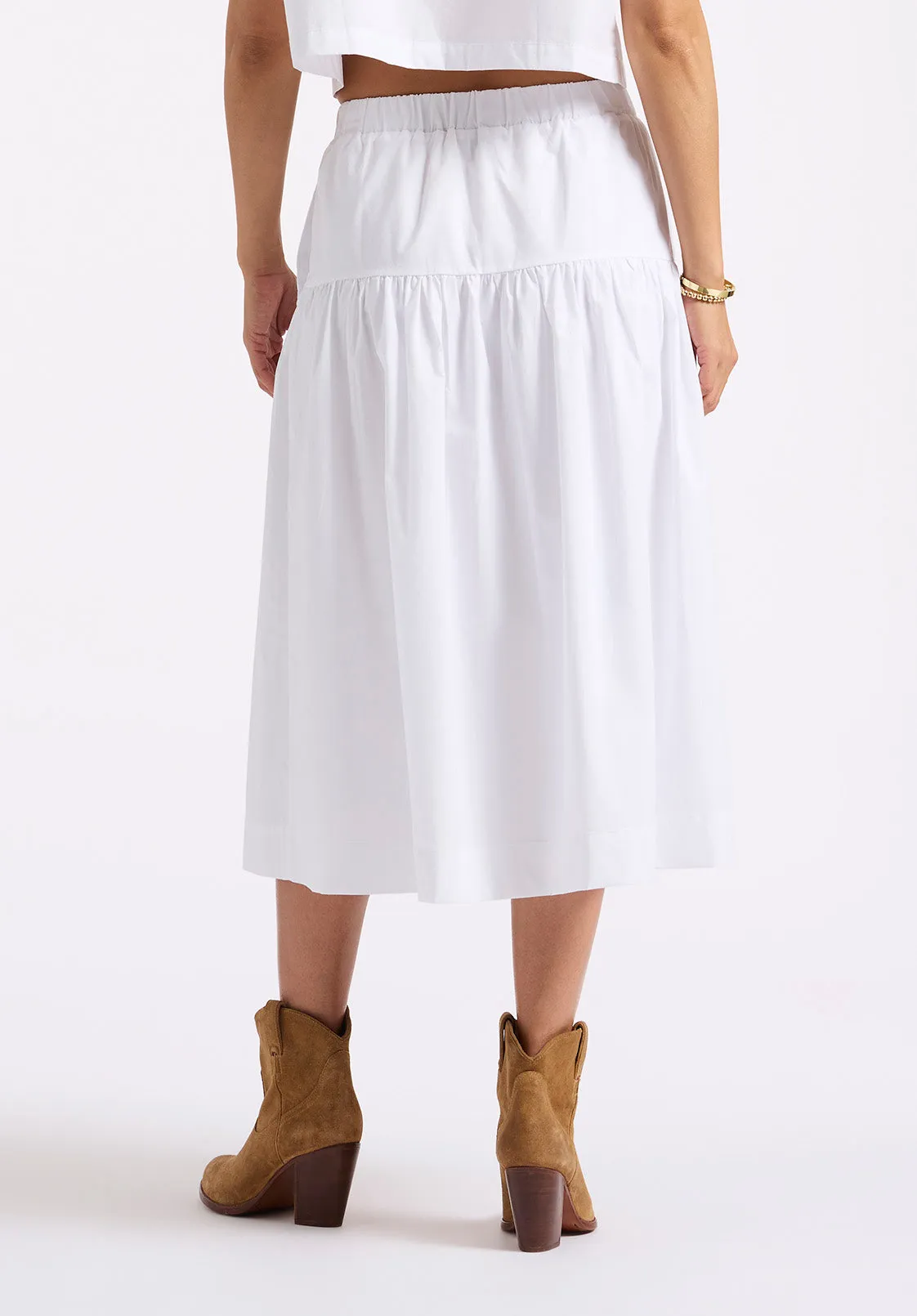 Lupita Women's Tiered Midi Skirt, White - WS0015P