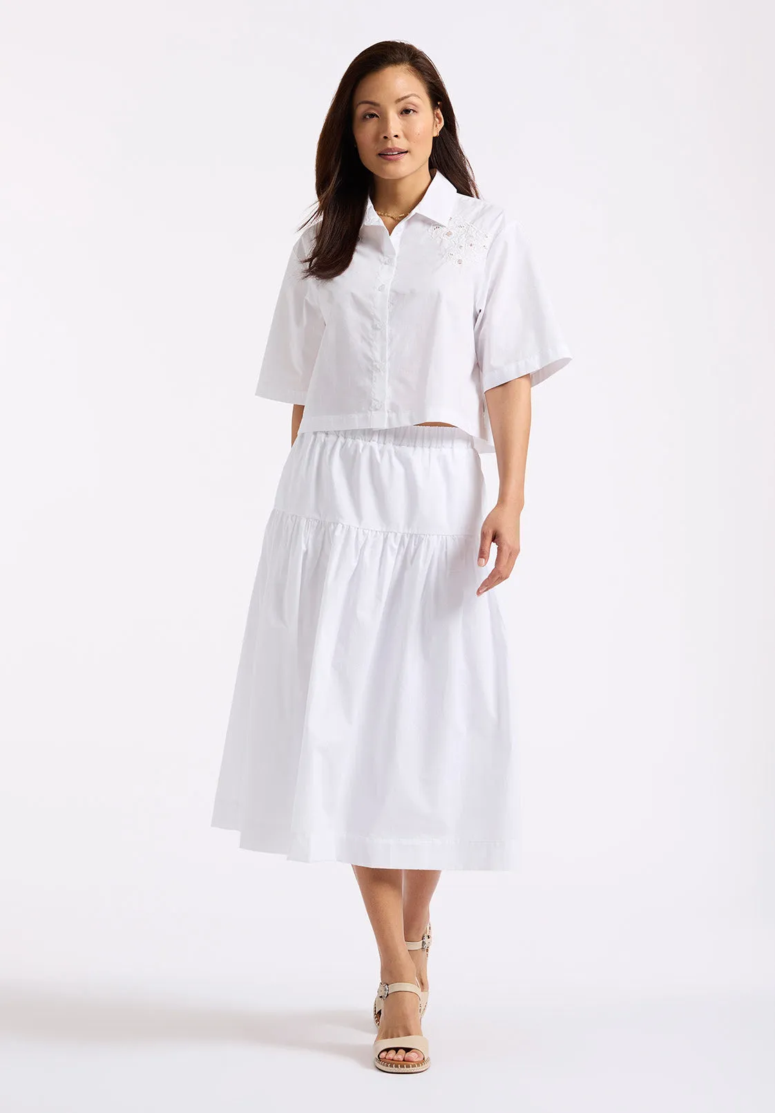 Lupita Women's Tiered Midi Skirt, White - WS0015P