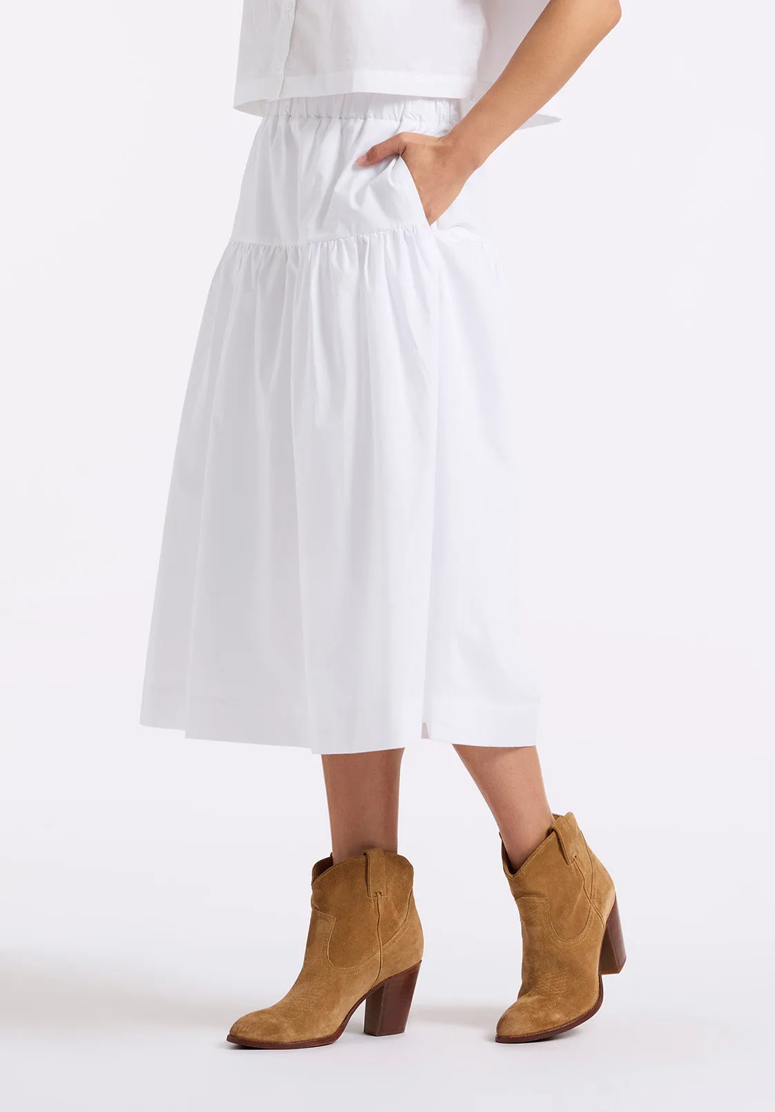 Lupita Women's Tiered Midi Skirt, White - WS0015P