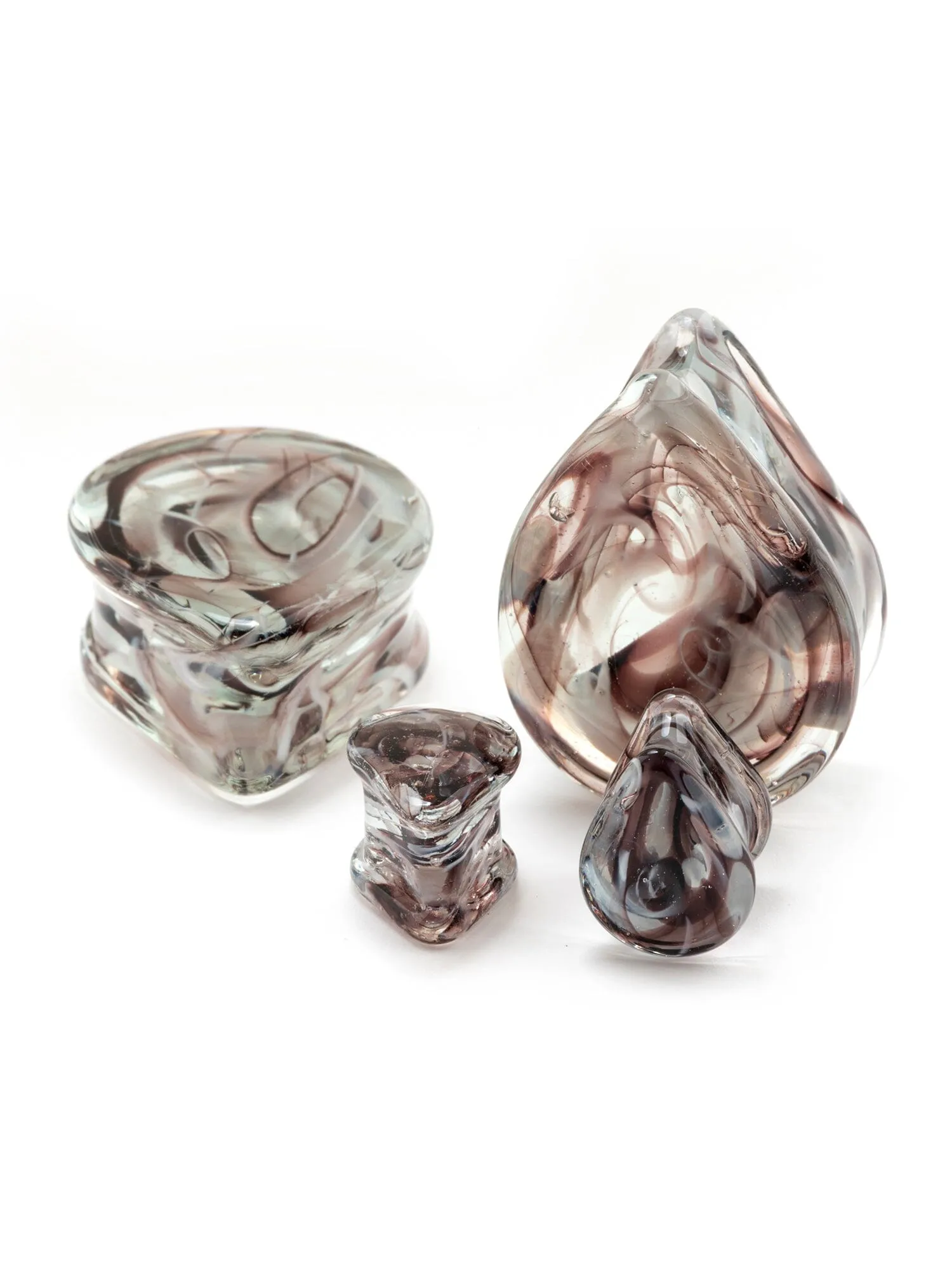 Maroon & White Smoke Glass Teardrop Plugs
