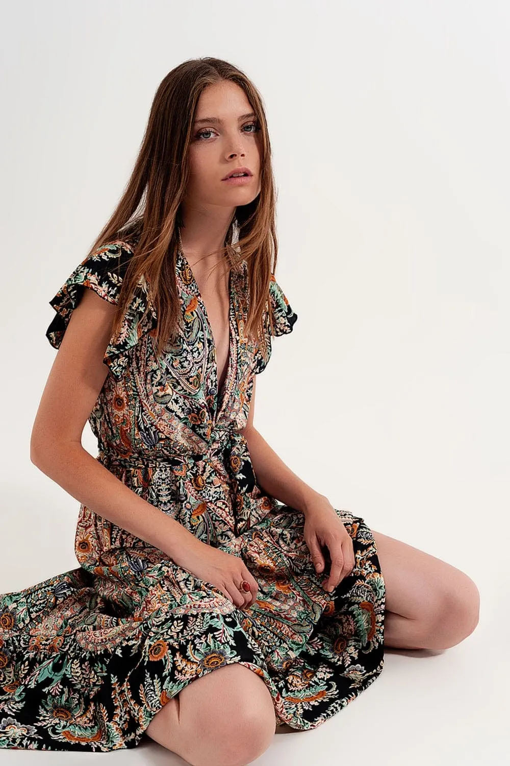 Maxi Dress With Tiered Skirt In Mixed Paisely Print