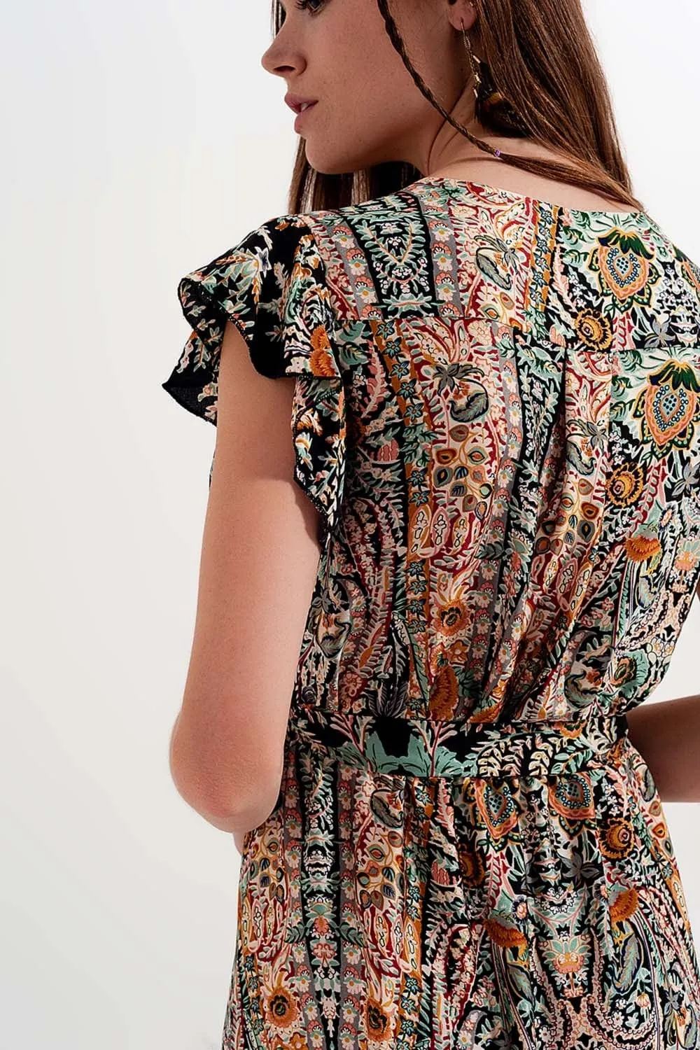 Maxi Dress With Tiered Skirt In Mixed Paisely Print