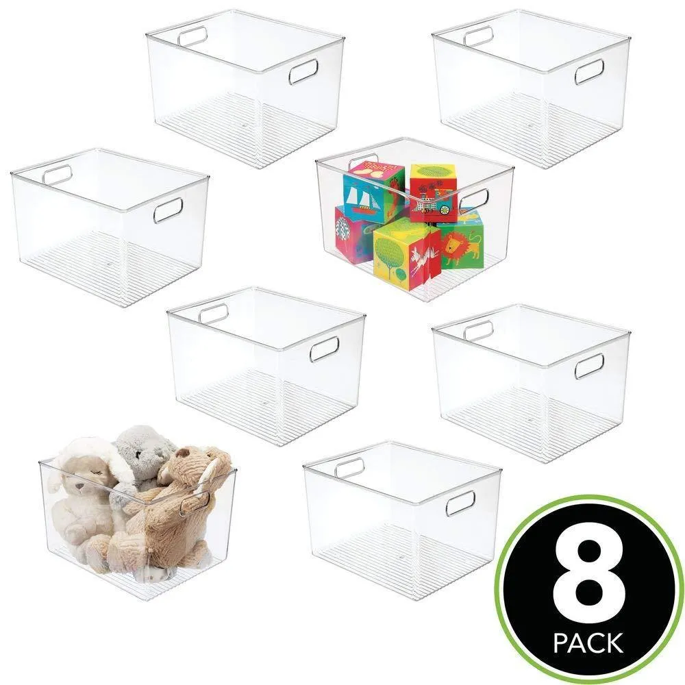 mDesign Deep Plastic Home Storage Organizer Bin for Cube Furniture Shelving in Office, Entryway, Closet, Cabinet, Bedroom, Laundry Room, Nursery, Kids Toy Room - 12" x 10" x 8" - 8 Pack - Clear