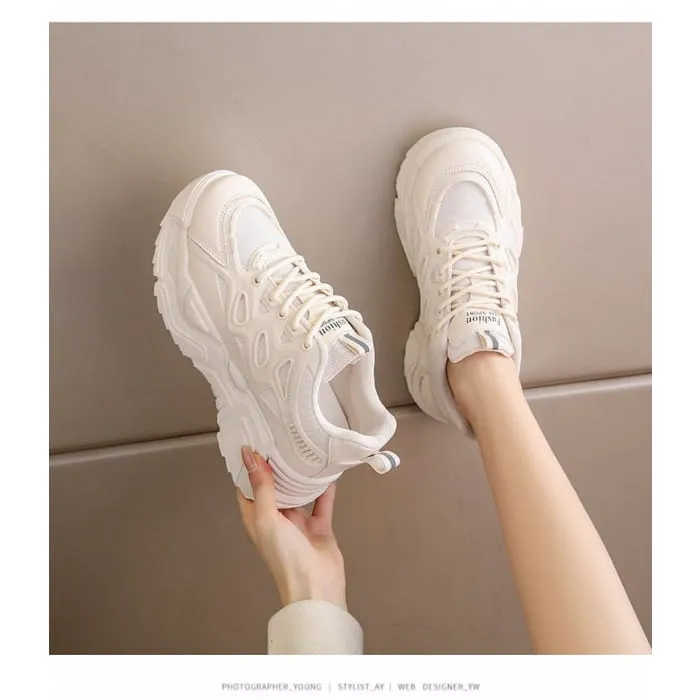 Mesh Panel Lace-Up Platform Sneakers