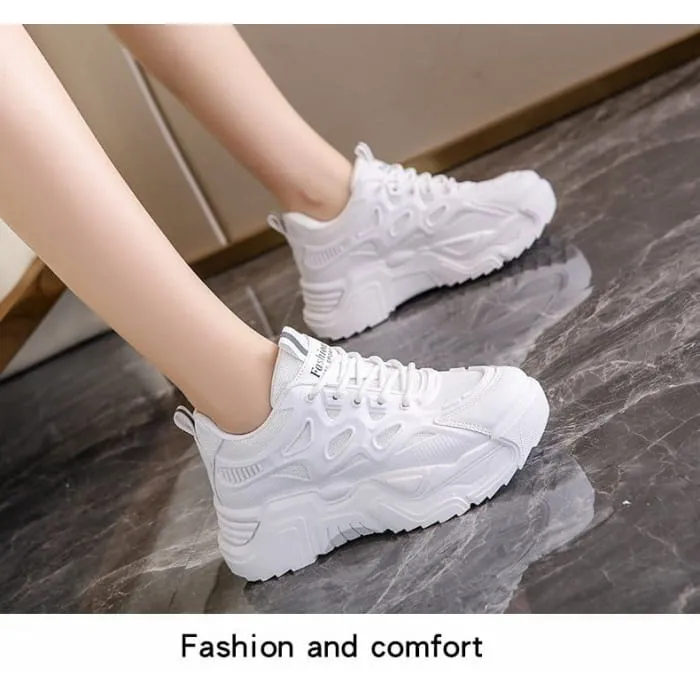 Mesh Panel Lace-Up Platform Sneakers