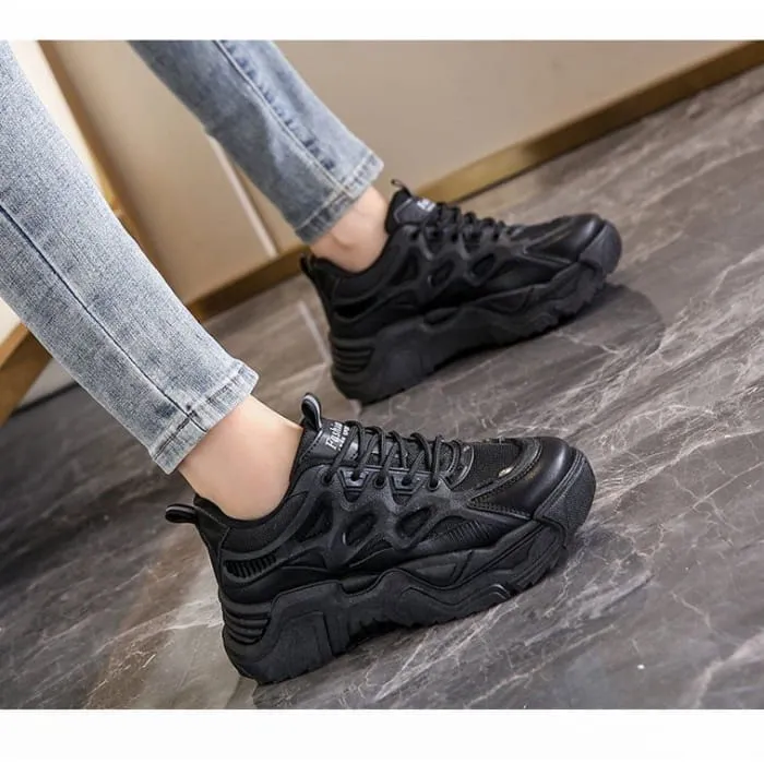 Mesh Panel Lace-Up Platform Sneakers