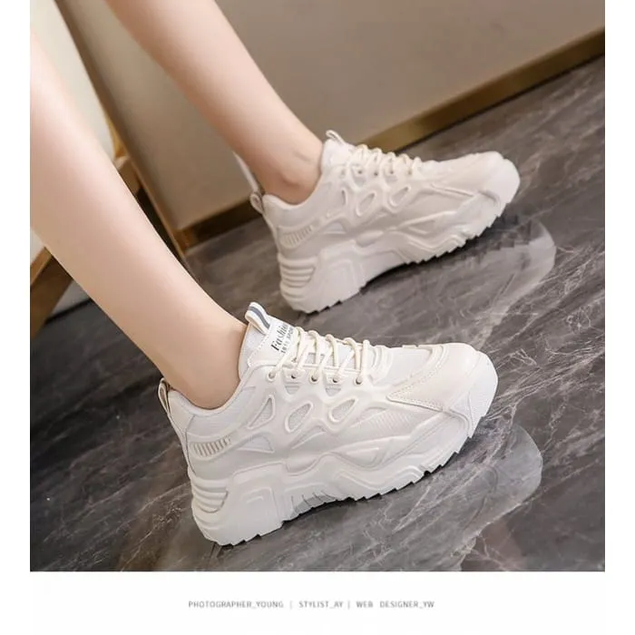 Mesh Panel Lace-Up Platform Sneakers
