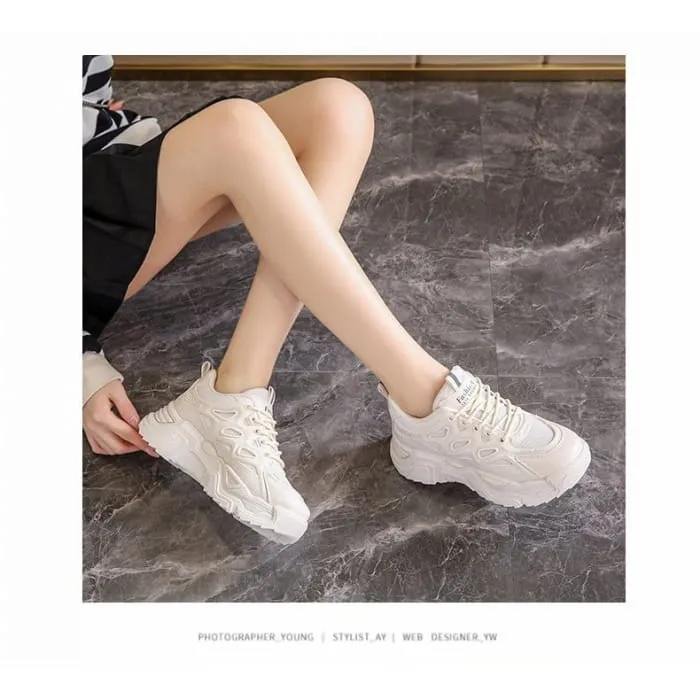 Mesh Panel Lace-Up Platform Sneakers