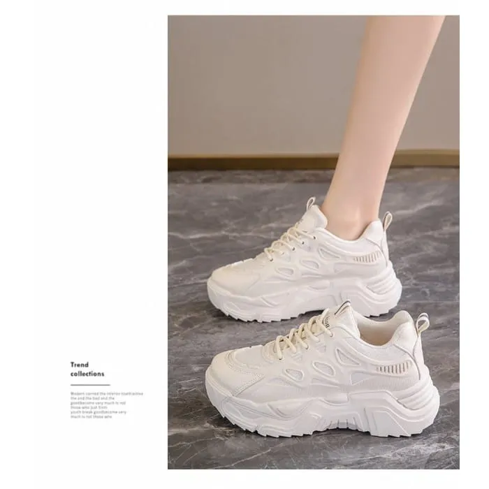 Mesh Panel Lace-Up Platform Sneakers