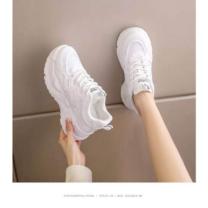Mesh Panel Lace-Up Platform Sneakers