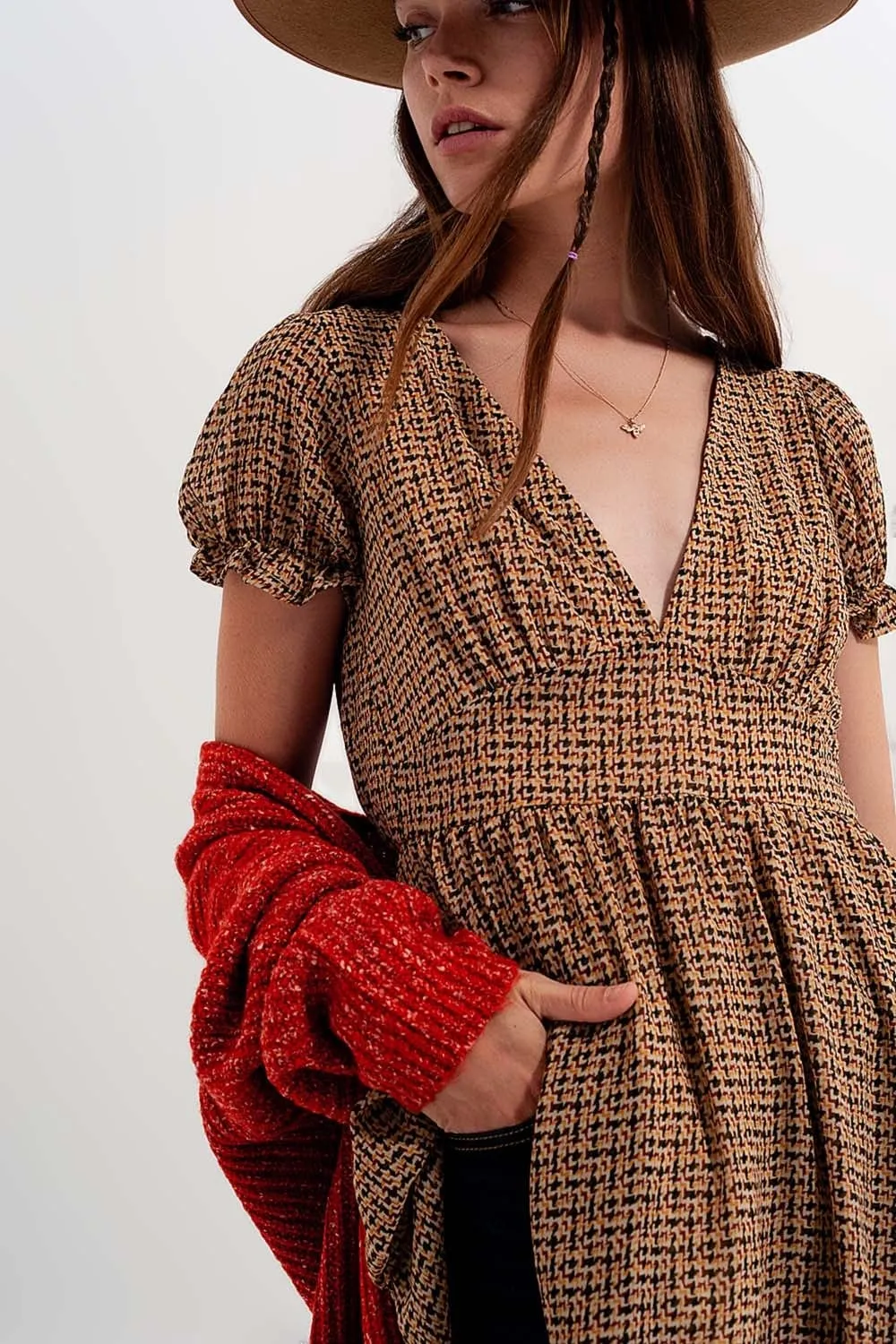 Mini Dress In Cream Check