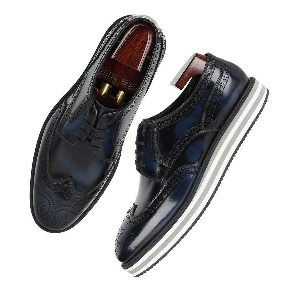 Navy Blue Brushed Patina Platform Sneakers
