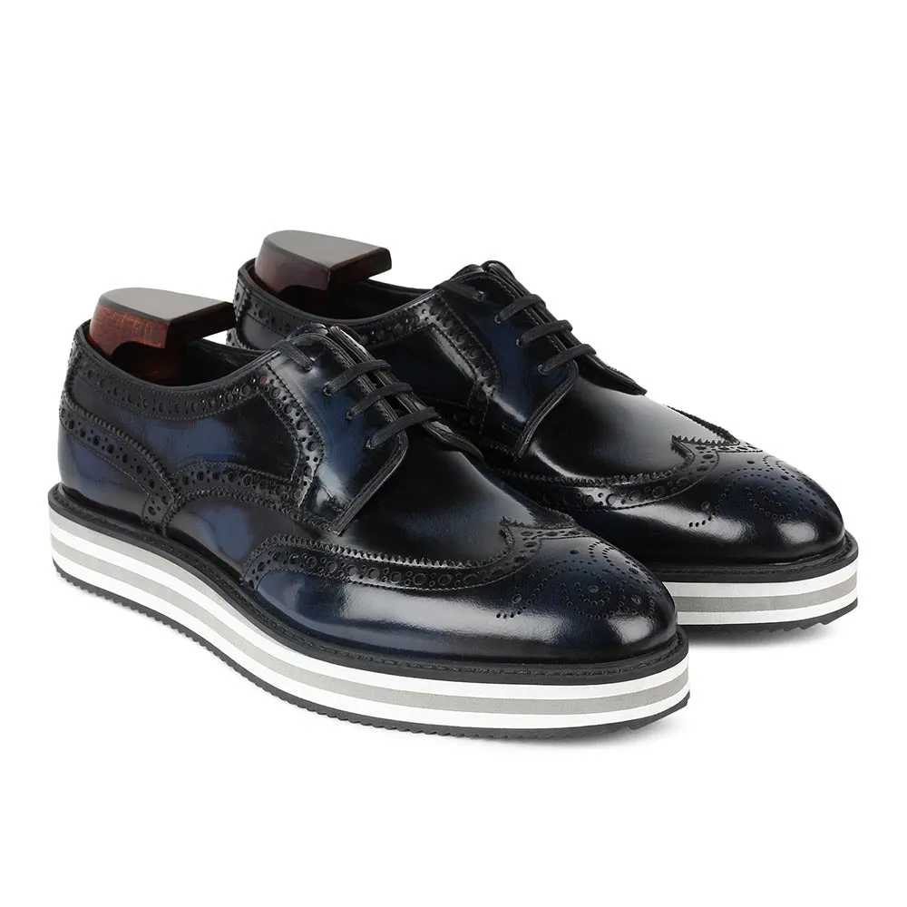 Navy Blue Brushed Patina Platform Sneakers