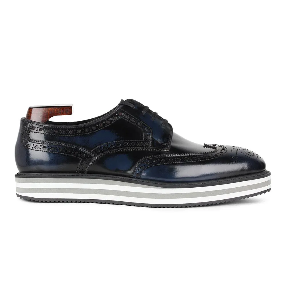 Navy Blue Brushed Patina Platform Sneakers