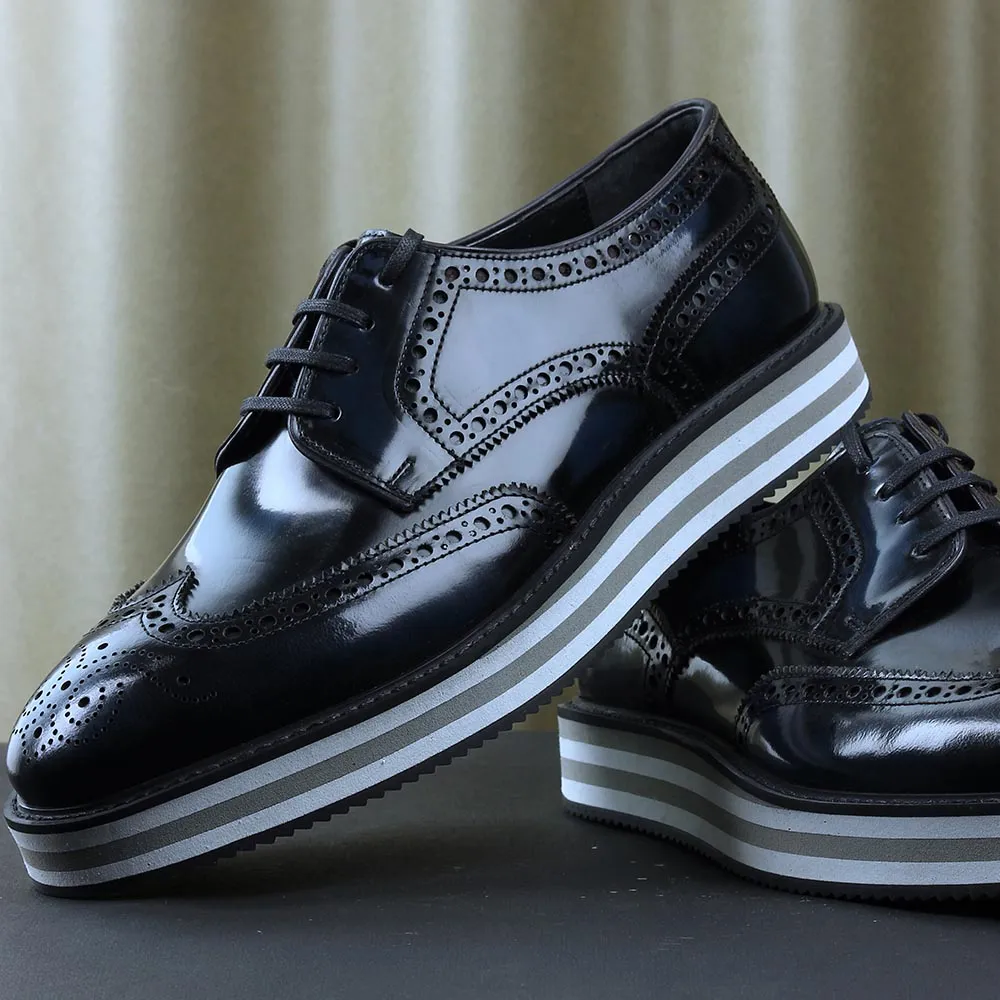 Navy Blue Brushed Patina Platform Sneakers