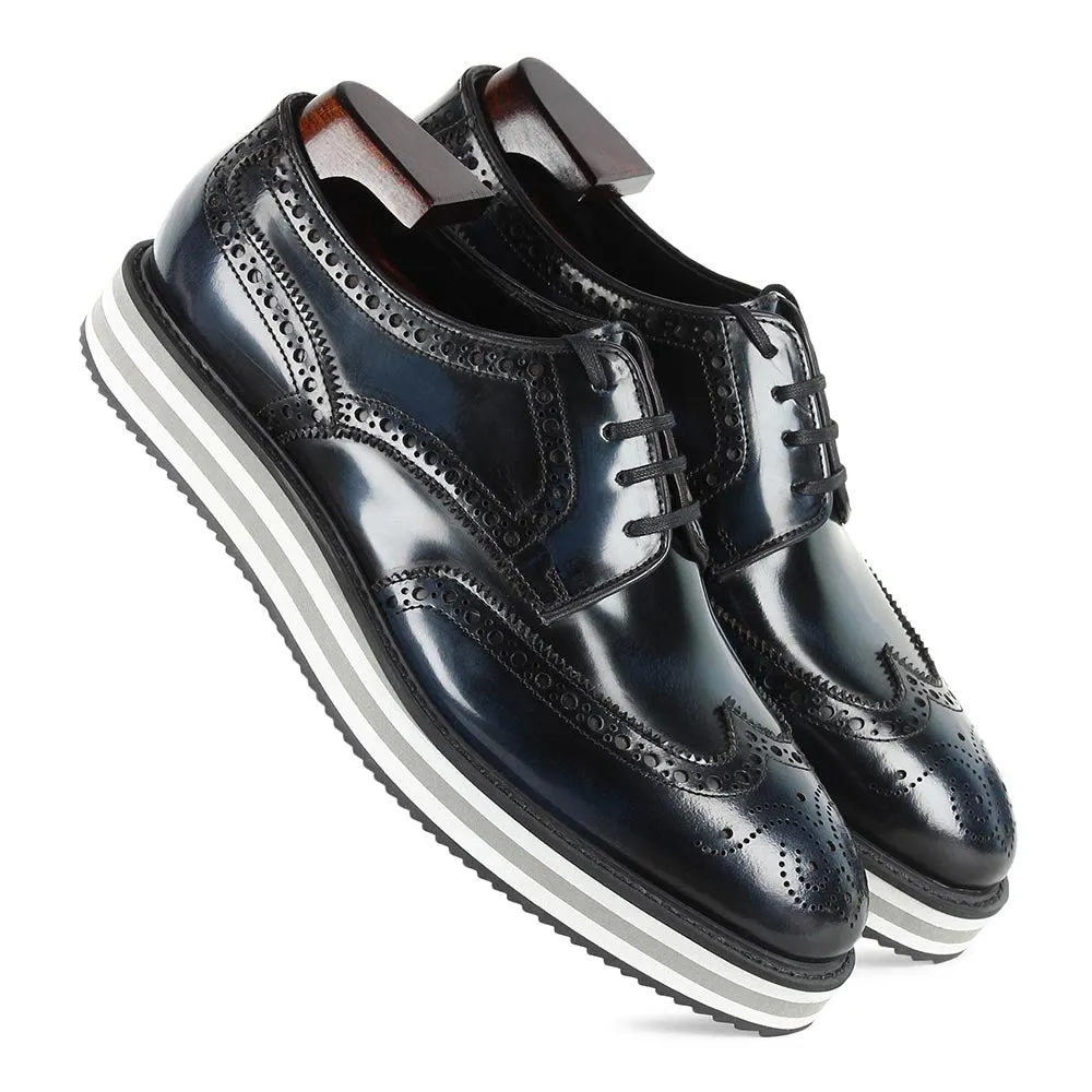 Navy Blue Brushed Patina Platform Sneakers