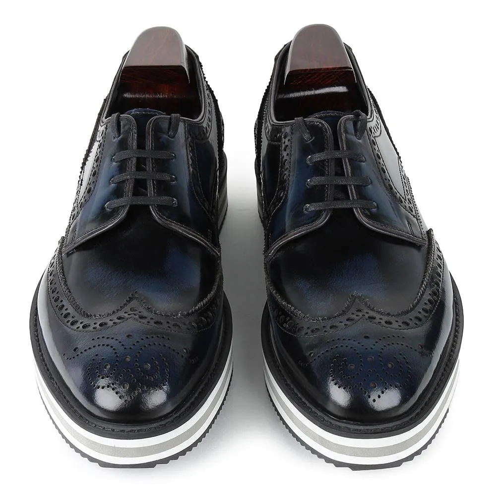 Navy Blue Brushed Patina Platform Sneakers