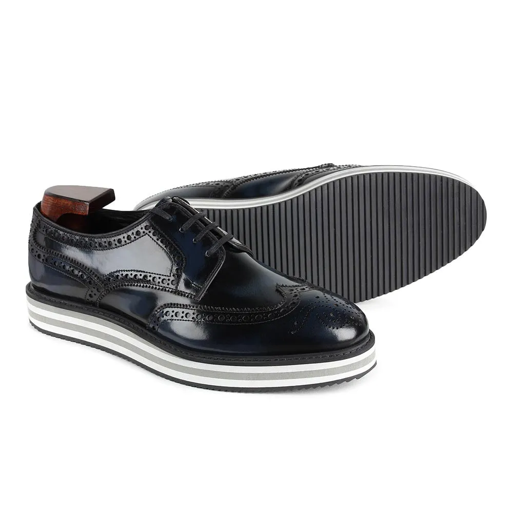 Navy Blue Brushed Patina Platform Sneakers