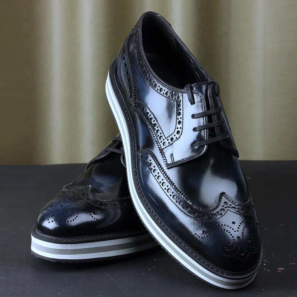 Navy Blue Brushed Patina Platform Sneakers
