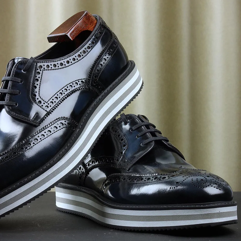 Navy Blue Brushed Patina Platform Sneakers