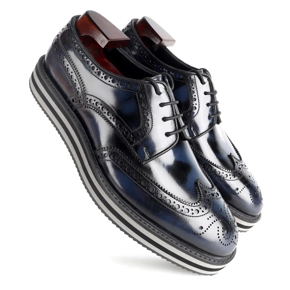 Navy Brushed Contrast Sole Platform Sneakers