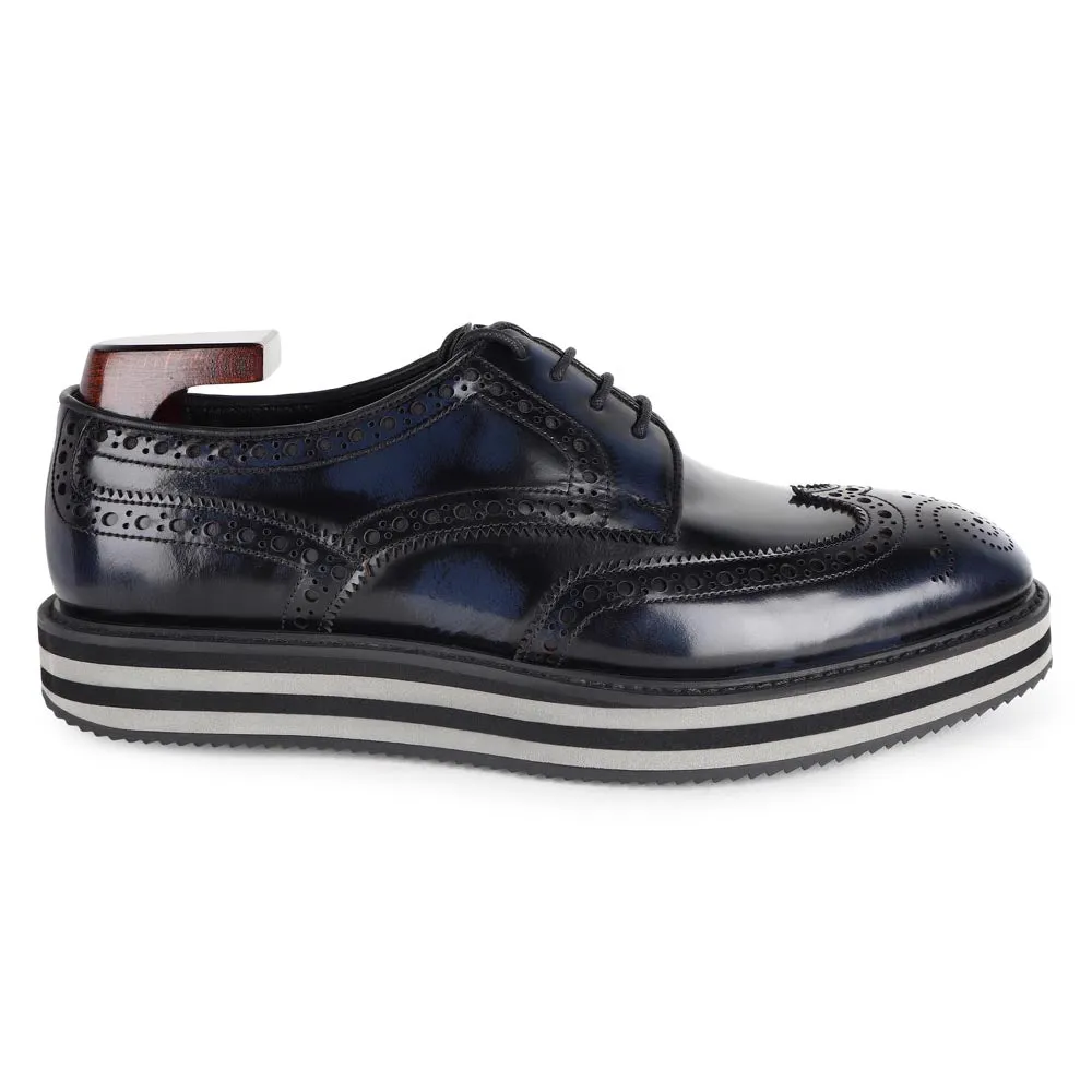 Navy Brushed Contrast Sole Platform Sneakers