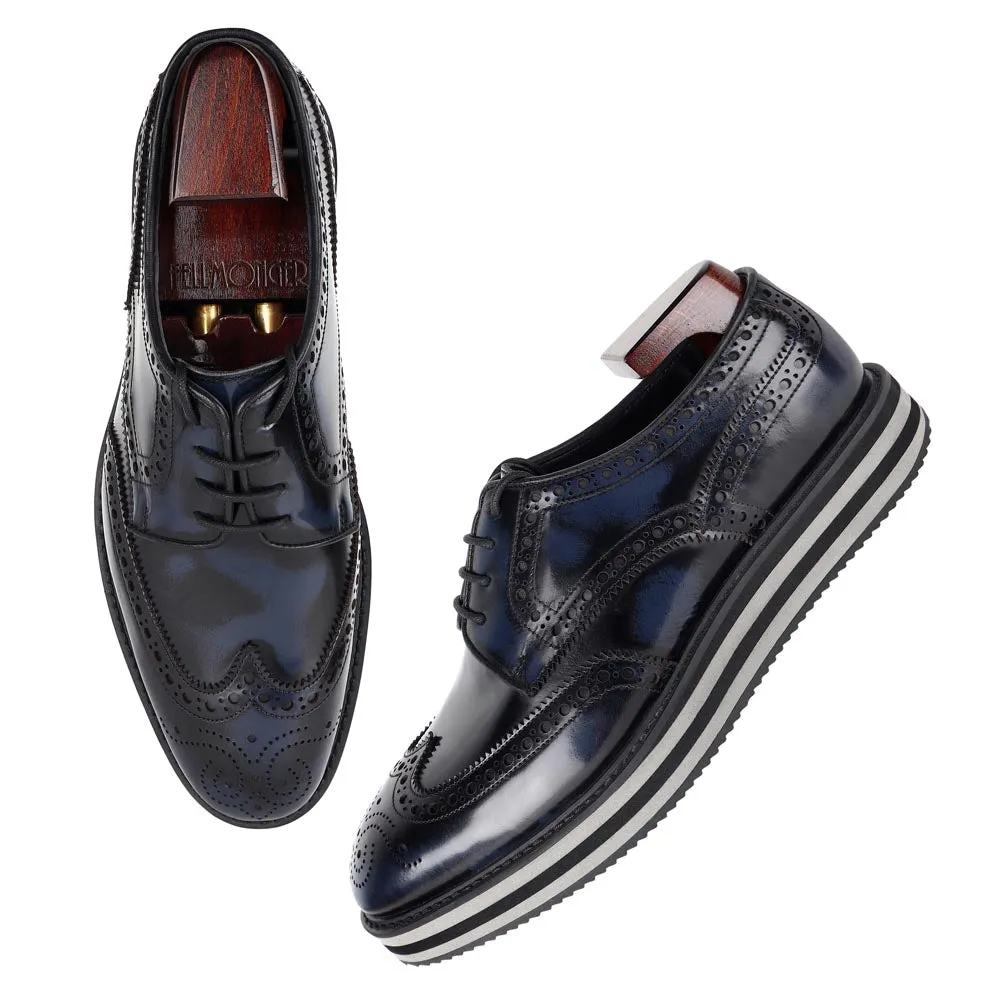 Navy Brushed Contrast Sole Platform Sneakers