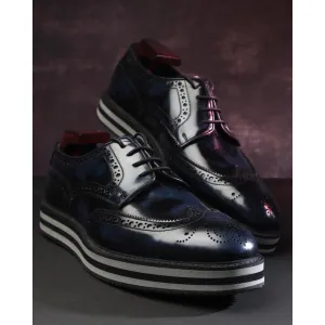 Navy Brushed Contrast Sole Platform Sneakers