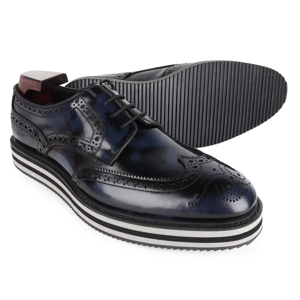 Navy Brushed Contrast Sole Platform Sneakers