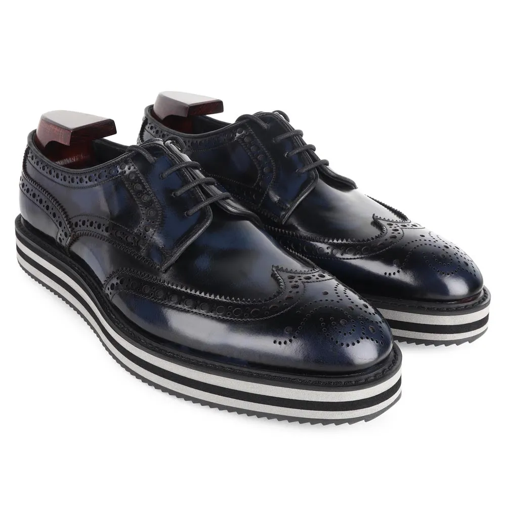 Navy Brushed Contrast Sole Platform Sneakers